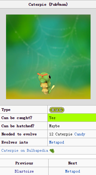 Pokémon GO::Items : Caterpie-NO.010= 4 Caterpie CANDY