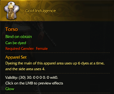 ::Items : Gold Indulgence(Female 30days)